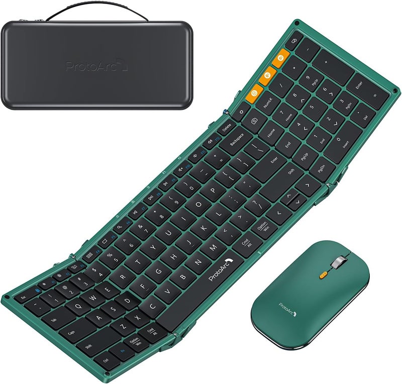 ProtoArc Foldable Keyboard and Mouse, XKM01 True Full-Size Folding Wireless Keyboard Mouse Combo for Business Travel, a Portable Office Suite On-The-Go, Compatible with Laptop iPad Tablet - Green - Image 1